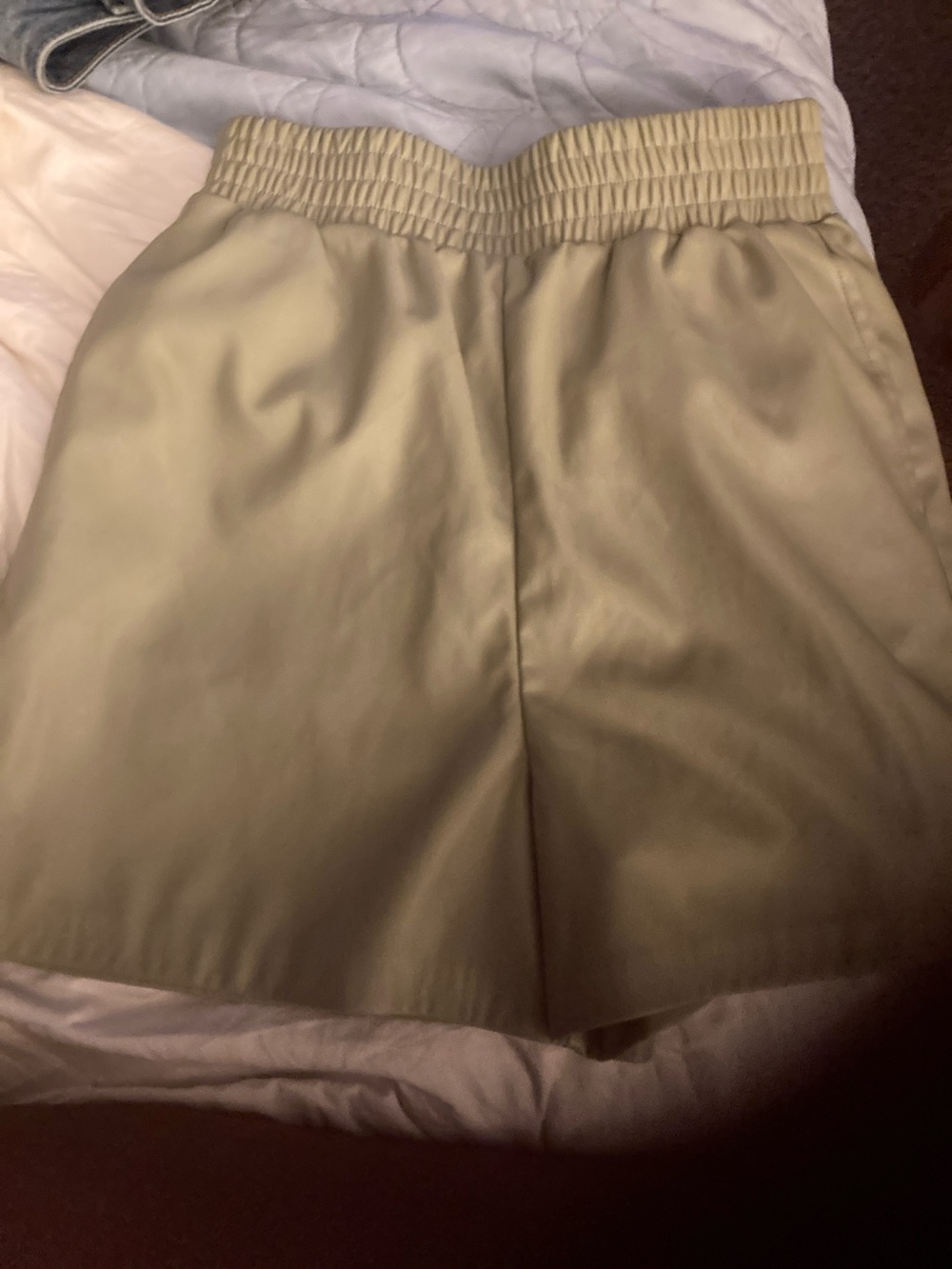 Topshop Faux Leather Elastic-Waist Shorts in Sage green
